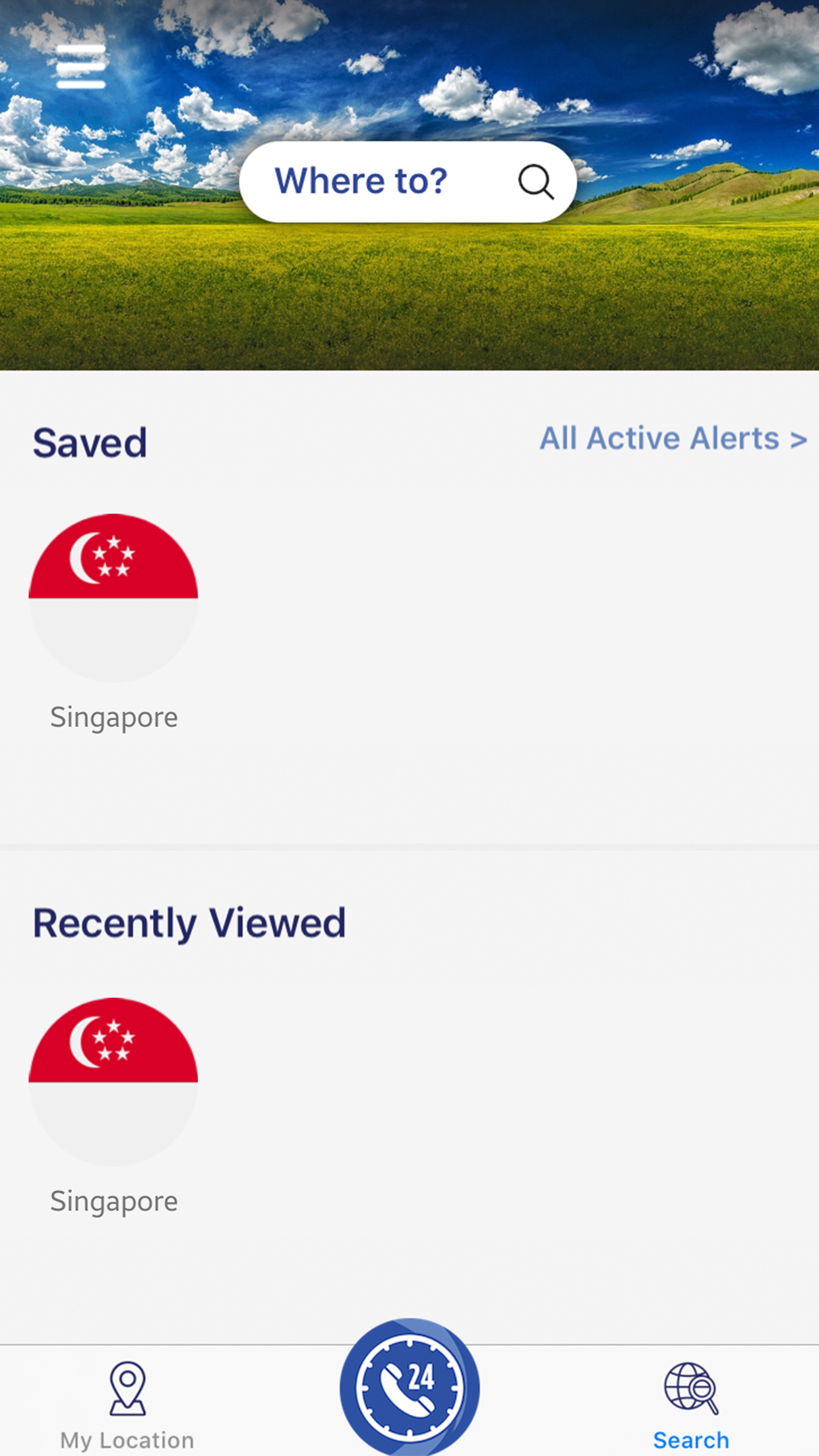 Search Screen With Singapore Saved and Viewed