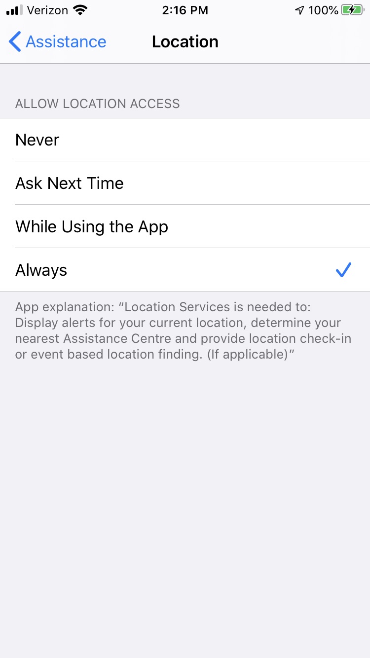 iOS - Location Settings Screen